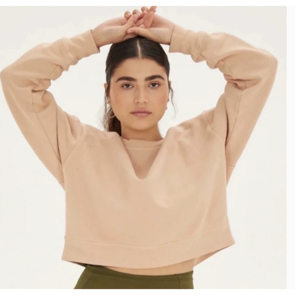 GIRLFRIEND COLLECTIVE 50/50 Cropped Sweatshirt Womens SZ S Tan Organic